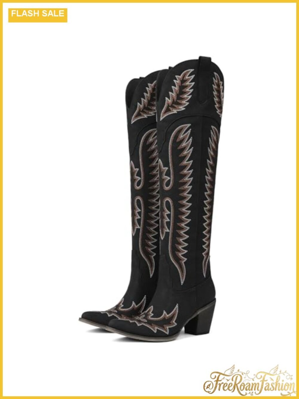 Over The Knee Western Cowgirl Boots Faux Leather Pointed Toe